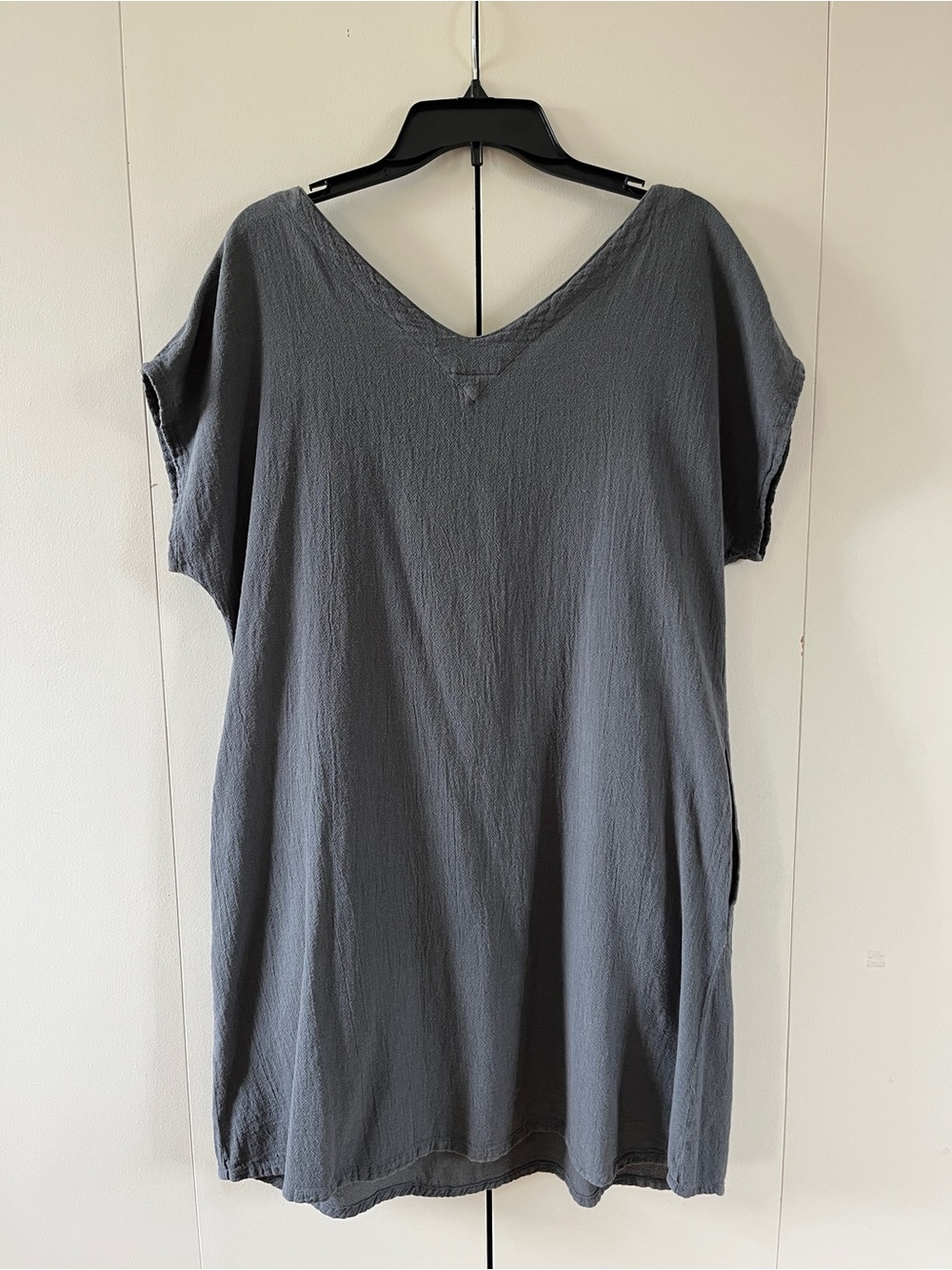 Oh My Gauze! 100% Cotton Pocket Mini Beach Dress Tunic Lagenlook Gray Size 1 S/M